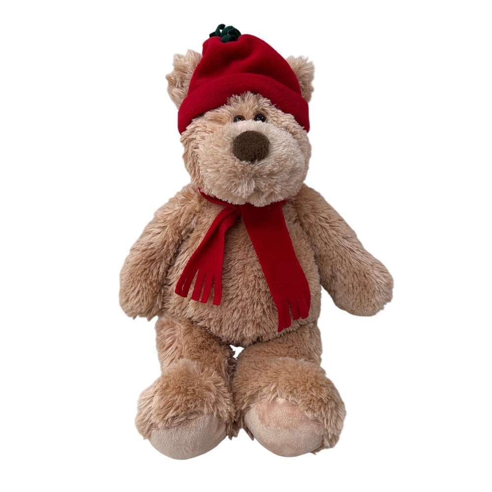 Gund Plush Teddy Bear‎ Christmas Winter Hat Scarf 20" Tan Stuffed Animal 46597